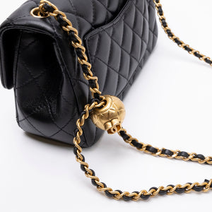 CHANEL 26C PEARL CRUSH MINI RECTANGULAR FLAP BLACK LAMBSKIN LEATHER GHW ( MICROCHIP)