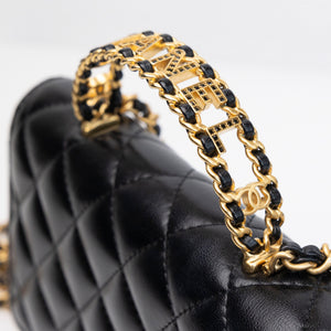 CHANEL LETTER LOGO TOP HANDLE WALLET ON CHAIN LAMBSKIN BLACK GHW (MICROCHIP)