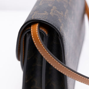 CELINE DOUBLE FLAP TRIOMPHE CANVAS WALLET ON STRAP GHW