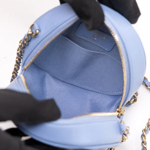 CHANEL ROUND CLUTCH BLUE LAMBSKIN LEATHER GHW