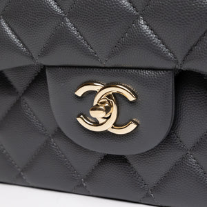 CHANEL JUMBO CLASSIC DOUBLE FLAP BAG GREY CAVIAR LEATHER SHW (MICROCHIP)