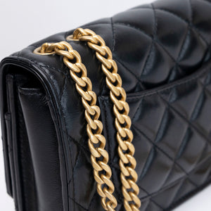 CHANEL 22K GOLD PILLAR WALLET ON CHAIN BLACK LAMBSKIN GHW