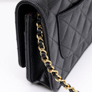 CHANEL CLASSIC WALLET ON CHAIN BAG BLACK CAVIAR GHW (MICROCHIP)
