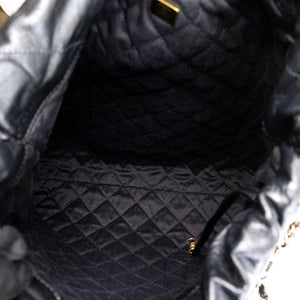CHANEL LARGE 22 BACKPACK GOLD LETTER LOGO SHINY CALFSKIN BLACK GHW (MICROCHIP)