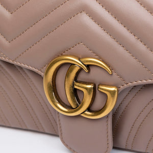 GUCCI MEDIUM GG MARMONT SHOULDER BAG CALFSKIN DARK BEIGE GHW