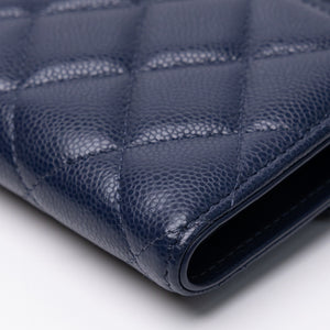 CHANEL SMALL CLASSIC FLAP WALLET BLUE CAVIAR LEATHER LGHW