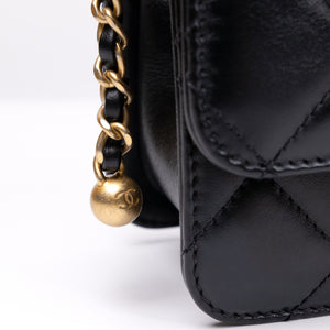 CHANEL GOLD CRUSH MINI FLAP BAG BLACK CALFSKIN LEATHER GHW (MICROCHIP)