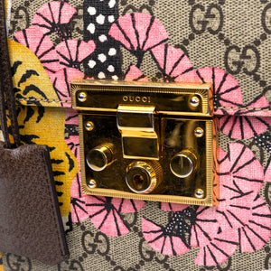 GUCCI GG SUPREME MONOGRAM BENGAL SMALL PADLOCK TOP HANDLE BAG BEIGE PINK GHW