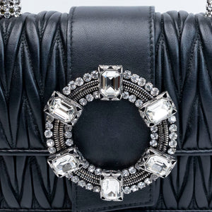 MIUMIU CRYSTAL MATELASSE LEATHER TOP HANDLE BAG BLACK SHW
