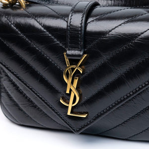 SAINT LAURENT COLLEGE SHOULDER BAG BLACK CALFSKIN LEATHER GHW