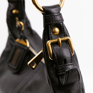 PRADA BLACK VITELLO DAINO LEATHER ZIP TOP HOBO BAG GHW
