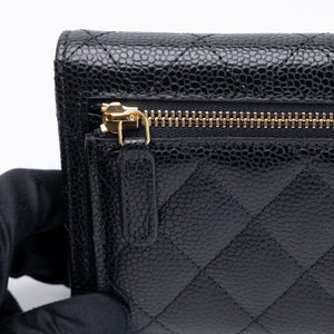 CHANEL SMALL CLASSIC FLAP WALLET BLACK CAVIAR GHW (MICROCHIP)