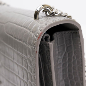 SAINT LAURENT MINI SUNSET BAG GRAY CROCODILE-EMBOSSED CALFSKIN LEATHER SHW