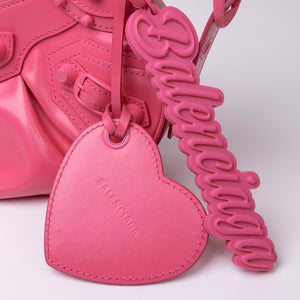 BALENCIAGA LE CAGOLE XS PINK POLISHED LAMBSKIN LEATHER PINK HARDWARE