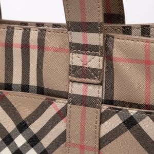 BURBERRY LOGO APPLIQUE VINTAGE CHECK E-CANVAS TOTE BAG GHW