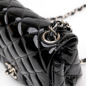 CHANEL MINI SQUARE FLAP BAG BLACK PATENT LEATHER SHW (MICROCHIP)