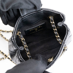CHANEL QUILTED SUPER MINI TOTE WITH CHAIN BLACK LAMBSKIN LGHW
