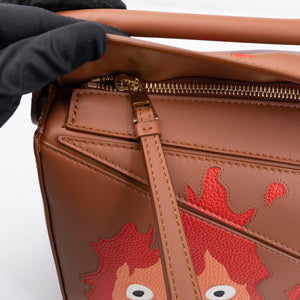 LOEWE X HOWL'S MOVING CASTLE SMALL CALCIFER PUZZLE BAG SATIN CALFSKIN TAN GHW