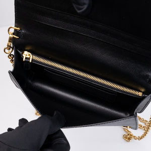 PRADA WALLET ON CHAIN SAFFIANO LEATHER BLACK GHW