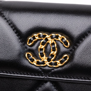 CHANEL 19 LONG FLAP WALLET BLACK LAMBSKIN LEATHER GHW (MICROCHIP)
