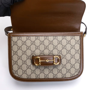 GUCCI HORSEBIT 1955 SHOULDER BAG BEIGE SUPREME CANVAS GHW