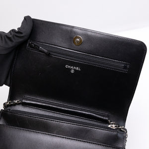 CHANEL BOY WOC WALLET ON CHAIN BLACK LAMBSKIN LEATHER SHW