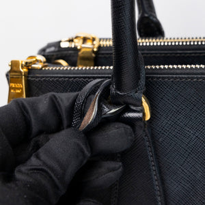 PRADA SMALL SAFFIANO LUX GALLERIA DOUBLE ZIP TOTE BAG BLACK LEATHER GHW