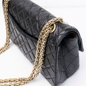 CHANEL SMALL 2.55 REISSUE DOUBLE FLAP BAG AGED CALFSKIN BLACK GHW