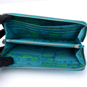 HERMES AZAP SILK IN LONG WALLET BLUE PAON EPSOM LEATHER SHW