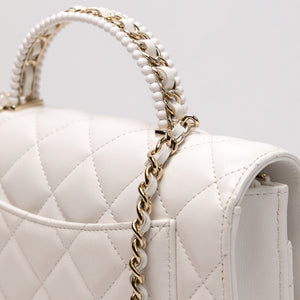 CHANEL TOP HANDLE WALLET ON CHAIN WHITE LAMBSKIN LEATHER GHW (MICROCHIP)