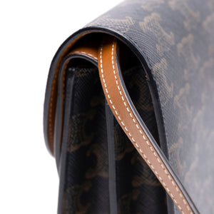 CELINE DOUBLE FLAP TRIOMPHE CANVAS WALLET ON STRAP GHW