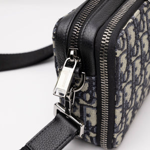 CHRISTIAN DIOR WALLET ON STRAP OBLIQUE JACQUARD CANVAS / LEATHER BLUE SHW