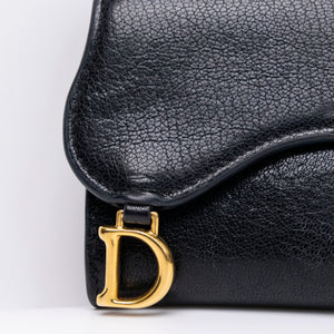 CHRISTIAN DIOR SADDLE LOTUS WALLET STONE BLACK GOATSKIN GHW