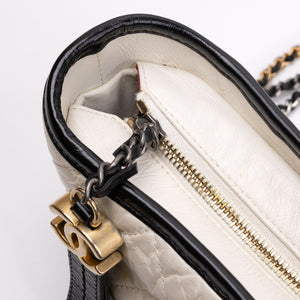 CHANEL SMALL GABRIELLE HOBO BAG WHITE / BLACK CALFSKIN LEATHER GOLD / SILVER TONE / RUTHENIUM TONE