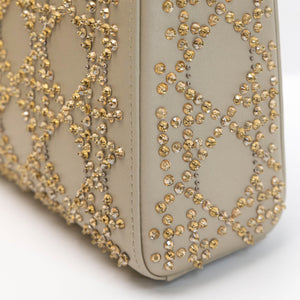 CHRISTIAN DIOR MINI LADY DIOR CRYSTAL CANNAGE METALLIC LAMBSKIN PLATINUM GHW