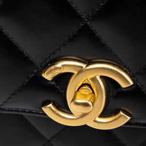 CHANEL GOLD CRUSH SMALL FLAP BAG BLACK CALFSKIN GHW (MICROCHIP)