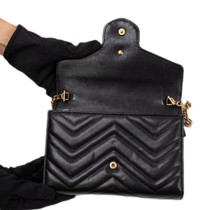 GUCCI GG MARMONT WALLET ON CHAIN BLACK GHW