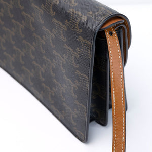 CELINE DOUBLE FLAP TRIOMPHE CANVAS WALLET ON STRAP GHW