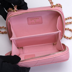 CHANEL CC CHAIN HANDLE ZIP AROUND VANITY MINI CASE PINK LAMBSKIN GHW