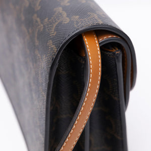 CELINE DOUBLE FLAP TRIOMPHE CANVAS WALLET ON STRAP GHW