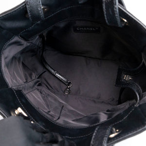 CHANEL SMALL QUILTED COATED CANVAS PARIS BIARRITZ TOTE BAG BLACK SHW