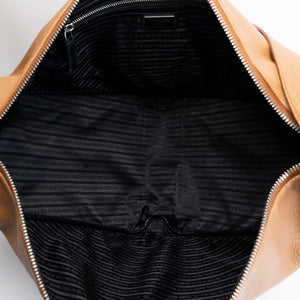 PRADA LARGE TRIANGLE LEATHER BAG CARAMEL SHW