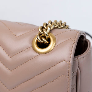 GUCCI MEDIUM GG MARMONT SHOULDER BAG CALFSKIN DARK BEIGE GHW