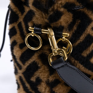 FENDI MINI MON TRESOR BUCKET BAG MULTICOLOUR SHEARLING / LEATHER GHW