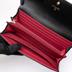 CHANEL 19 LONG FLAP WALLET BLACK LAMBSKIN LEATHER GHW (MICROCHIP)