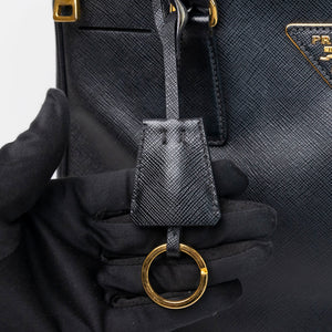 PRADA SMALL SAFFIANO LUX GALLERIA DOUBLE ZIP TOTE BAG BLACK LEATHER GHW