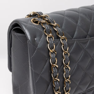 CHANEL JUMBO CLASSIC DOUBLE FLAP BAG GREY CAVIAR LEATHER SHW (MICROCHIP)