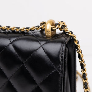 CHANEL GOLD CRUSH SMALL FLAP BAG BLACK CALFSKIN GHW (MICROCHIP)