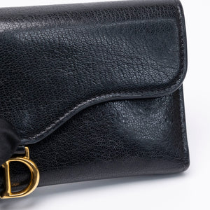 CHRISTIAN DIOR SADDLE LOTUS WALLET STONE BLACK GOATSKIN GHW