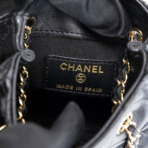 CHANEL QUILTED SUPER MINI TOTE WITH CHAIN BLACK LAMBSKIN LGHW